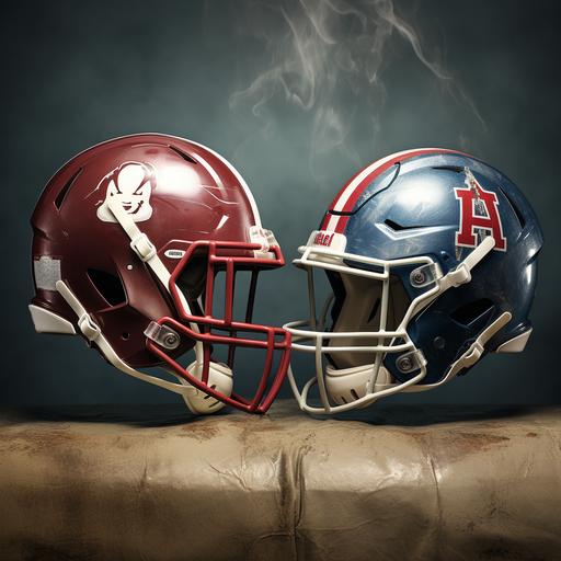 realistic picture with alabama football logo and ole miss logo side by side