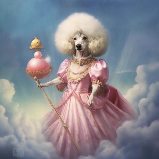realistic, poodle dog, dressed like a princess, magic around
