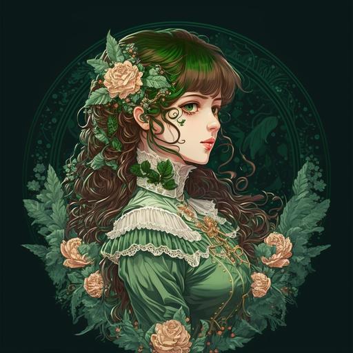 realistic pretty sailor jupiter in a lace victorian dress floral green