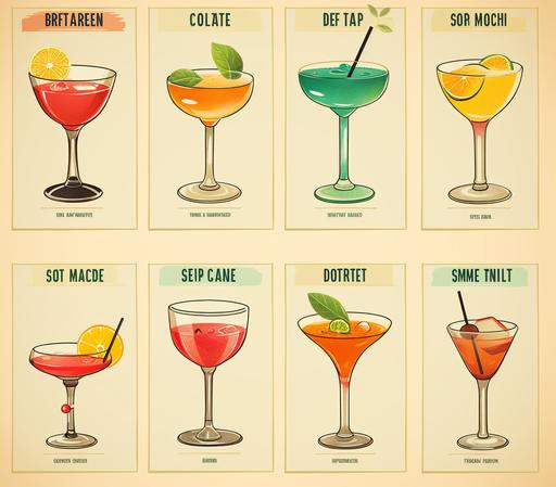 realistic retro-inspired cocktail posters that showcase classic drink recipes and elegant illustrations from the golden era of mixology photo --ar 2000:1763