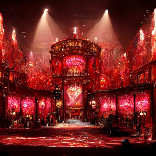 realistic set design for Moulin Rouge the musical in the style of Jon basur