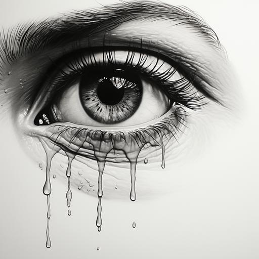 realistic tears drawing black and white with white background