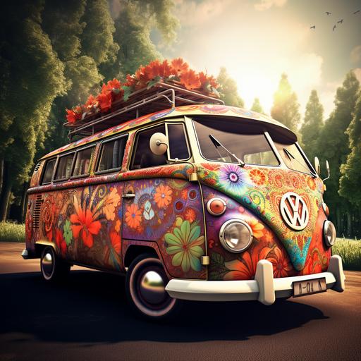 realistic vintage hippie van