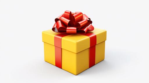 realistic yellow gift box with red bow and ribbon on a white background with shadow effect, 4k, --ar 16:9