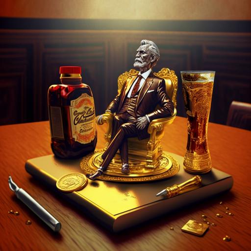 realitic cartoon drug lord lawyer coke on table golden gun