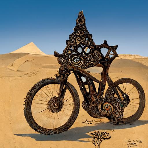 mountain bike in egypt around the sand art nouveau --v 3