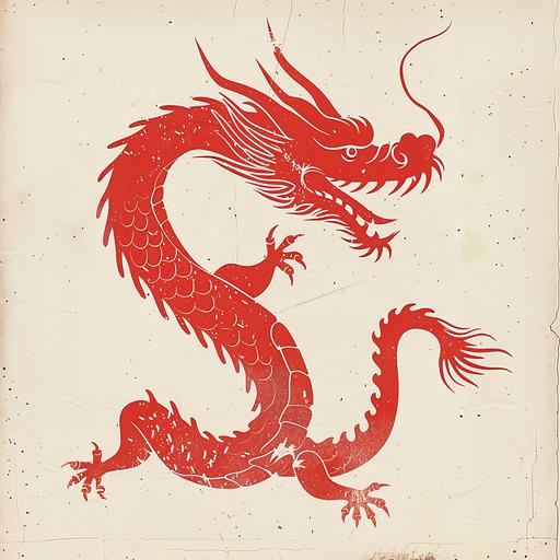 a minimilistic vintage solid red oriental dragon illistration with little detail --v 6.0