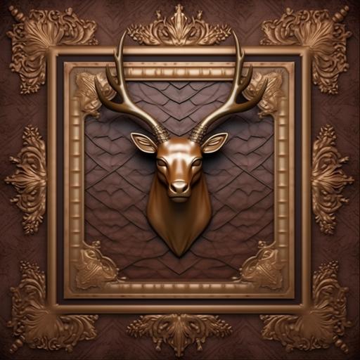 rectangle, background, brown leather, wallpaper, stitch border, buck head in the middle