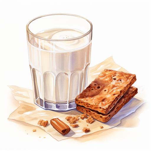 rectangular cookie, cinnamon, glass of milk, watercolor illustration, logo