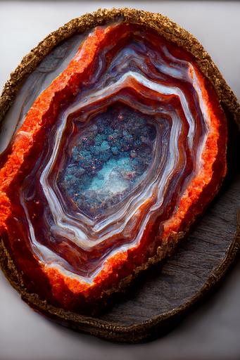 red Agate Slice Geode, gemstone, close shot, hyper realistic, 8k uhd --ar 5:7