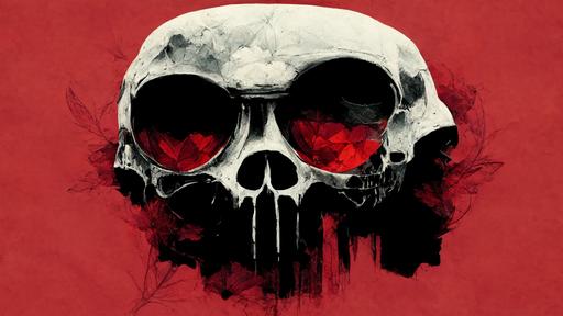 red and black, simple, silhoutte faded acrylic paint skull decal, icon concept art, 8k, hd, super resolution, --ar 16:9