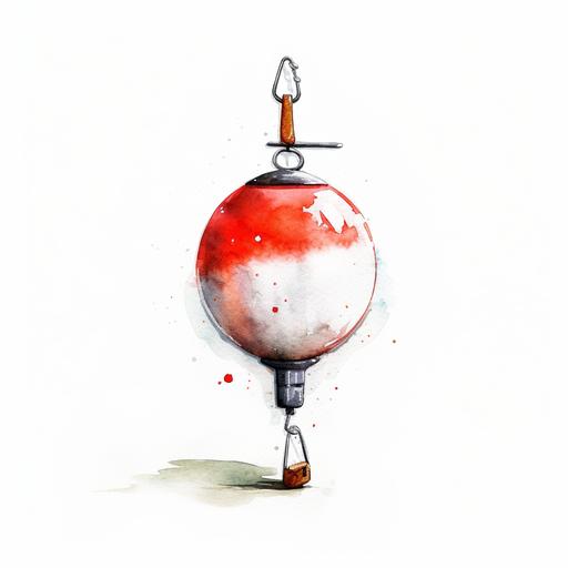red and white fishing bobber, watercolor, white background, 8k, vibrant --ar 12:12 --v 5.1