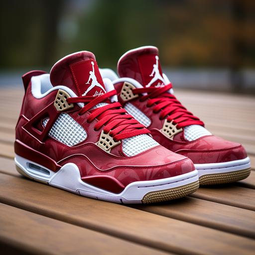 red and white suede air jordan IV shoes