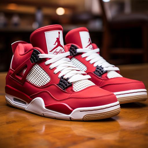 red and white suede air jordan IV shoes