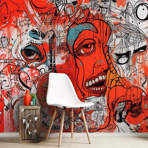 red, black and white graffiti wallpaper --v 5.1 --s 250