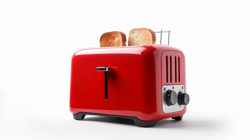 red bread toaster, isolated, white background, white surface, 8k. style of caroline losse profesional advertising photography,profesional food photography, --ar 16:9 --v 5
