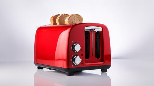 red bread toaster, isolated, white background, white surface, 8k. style of caroline losse profesional advertising photography,profesional food photography, --ar 16:9 --v 5