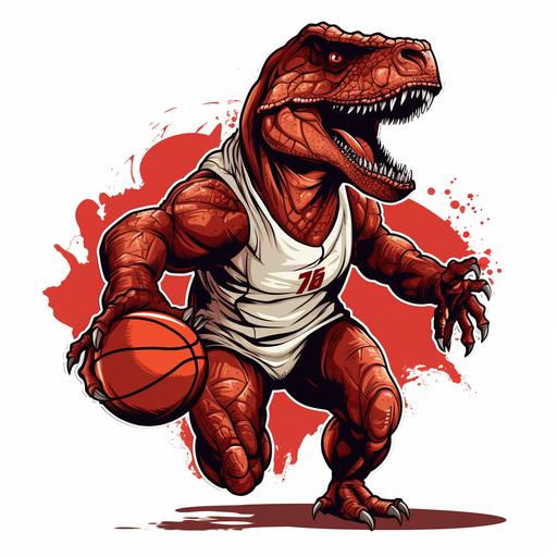 red dinosaur hitting basketball vector art solid white background