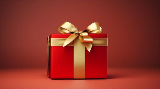 red gift box wrapped present with gold ribbon for giving concept --ar 16:9