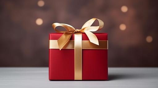 red gift box wrapped present with gold ribbon for giving concept --ar 16:9