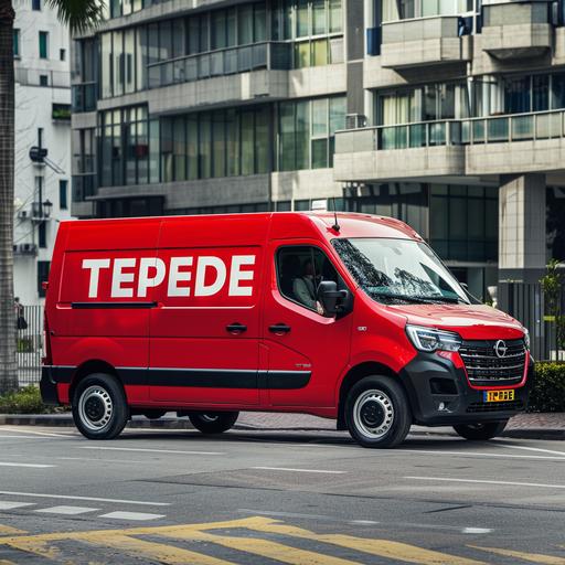 red opel movano with white letters 