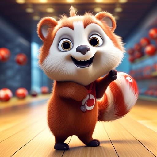 red panda Pixar cartoon character bowling