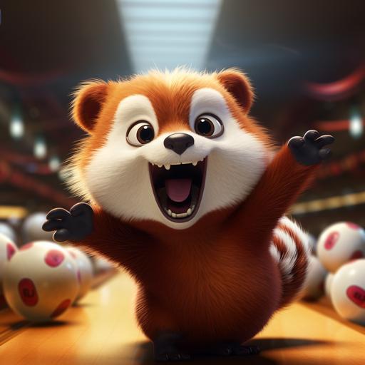 red panda Pixar cartoon character bowling