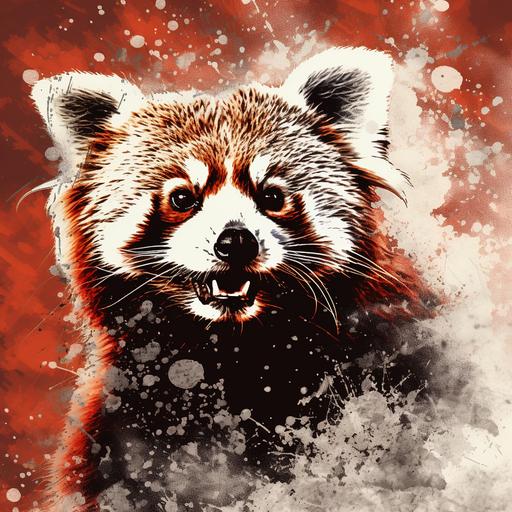 red panda, xerox art collage, ink leaks, halftone effect, experimental texture techniques,