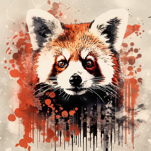 red panda, xerox art collage, ink leaks, halftone effect, experimental texture techniques,