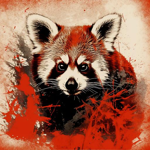 red panda, xerox art collage, ink leaks, halftone effect, experimental texture techniques,