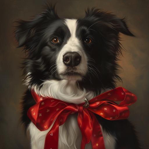 red ribbon border collie