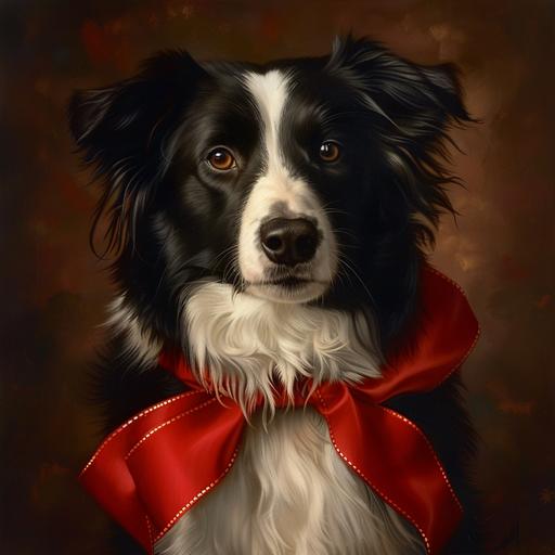 red ribbon border collie