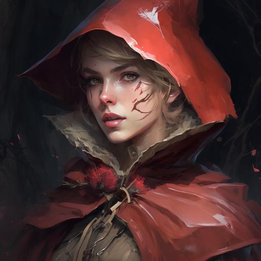 red riding hood in Bloodborne art by WLOP, cgsociety, space art, ilya kuvshinov, detailed painting, anime and realistic style, rendering with unreal engine, 32k, video game FromSoft, full body rendering, female anime character, Tatsumaki tornado one punch man, Asuka Langley, Fubuki one punch man look, Elden Ring art style