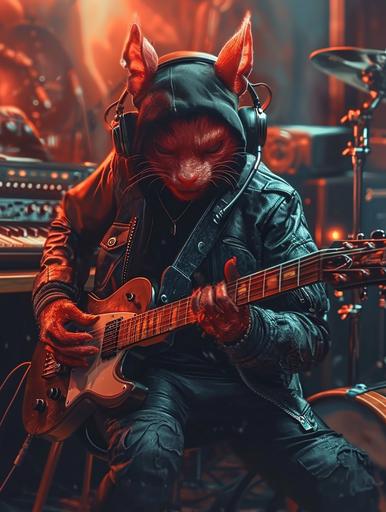 red-skinned devil character with pointy tail, pepe the frog style cartoon meme, playing synth electronic music --ar 3:4 --s 750 --v 6.0