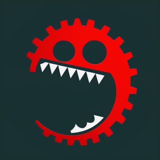 red smiley as a saw blade, brand logo design, vector, flat ground, minimalistic --q 2