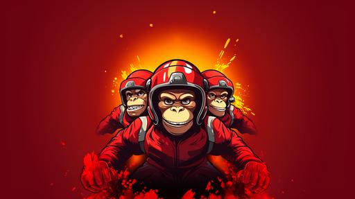 red three apes helmet car race cartoon in racing track logo --ar 16:9