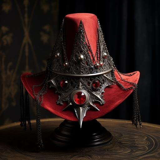 red vampire hat, olden times, gothic, vampire like, hyper detail, masterpiece