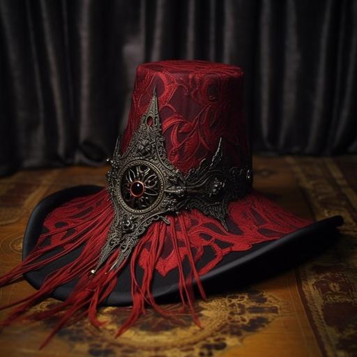 red vampire hat, olden times, gothic, vampire like, hyper detail, masterpiece