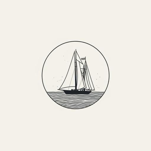 reductive black and white line illustration capturing the fresh salt sea essence of schooner logo design in 5 lines by Agnes Martin