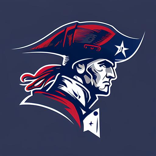 reimagined smooth and sleek New England Patriots logo, modern, simple, emblem, patriot, colonial soldier, 2d sports logo