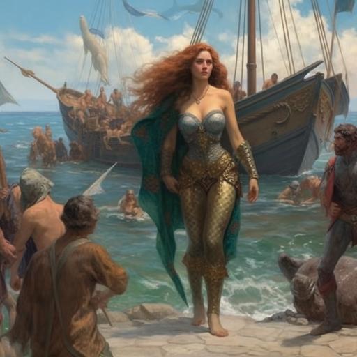 renaissance oil painting by alexandre cabanel from Aquaman CHARACTER Aquaman's mom mermaid full body, mermaid character, Rorianai style --v 5 --c 20 --s 800