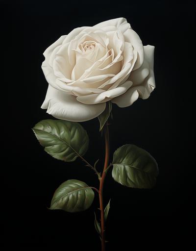 renaissance painting, single white rose, dark background --ar 7:9
