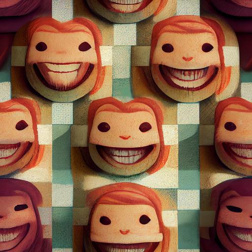repeating pattern of aphex twin smile, claymation, grid, wallpaper —tile —q5 —upbeta
