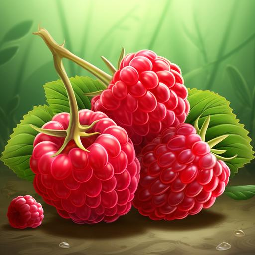resh, sweet, brigtht raspberry , cartoon style, 4k, detailed, advertizing style photo, high details, very good quality --v 5.2