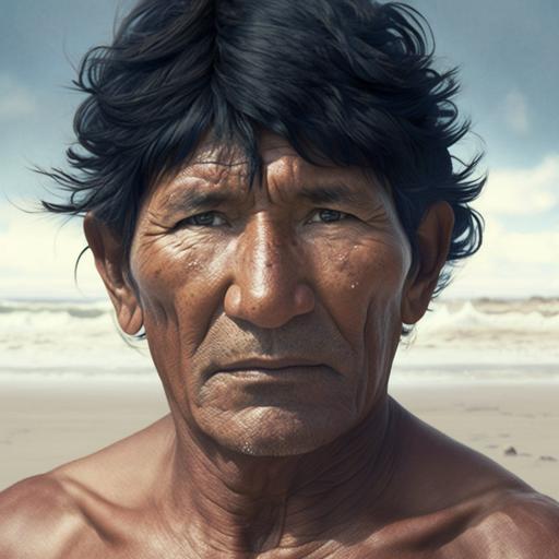 retrato de hombre parecido a evo morales sin barba pelo corto y liso en la playa