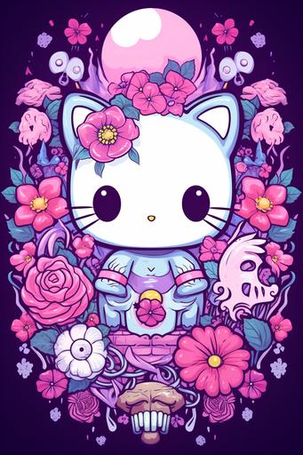 retro manga Hello Kitty and Friends pink and purple colors illustration --ar 2:3