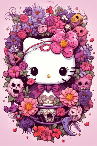 retro manga Hello Kitty and Friends pink and purple colors illustration --ar 2:3