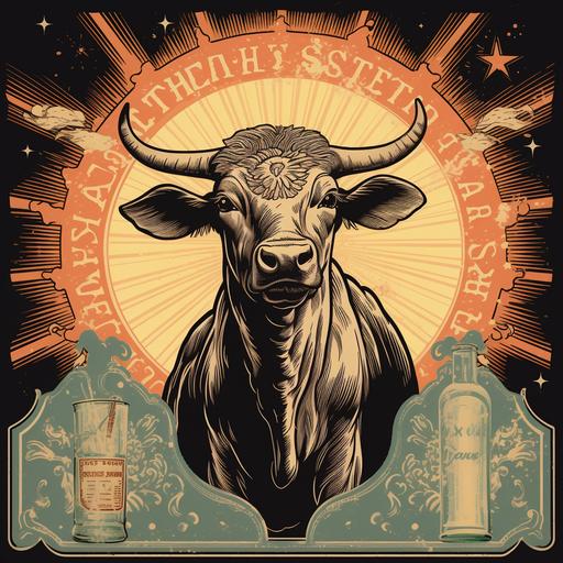 retro whiskey label with an holy cow