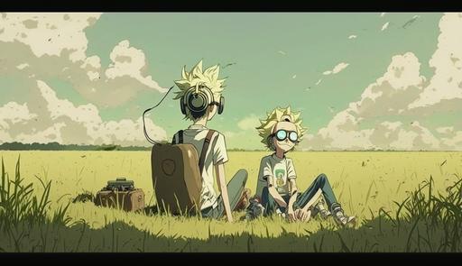 rick and morty sitting in the field lofi gif --ar 16:9