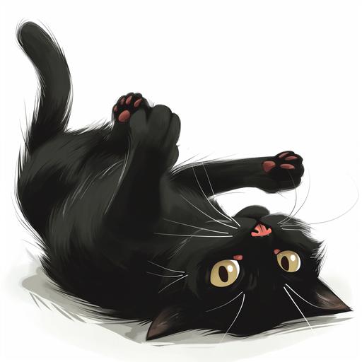 a cartoony drawing of a black cat rolling around against a white background --v 6.0